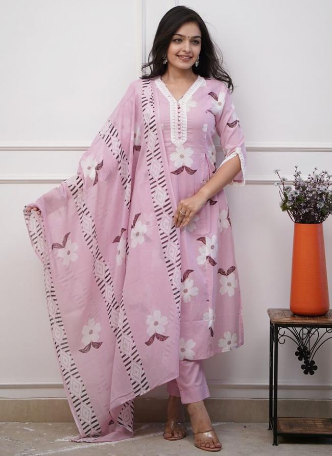 Cotton Pink Traditional Wear Printed Readymade Kurti Set